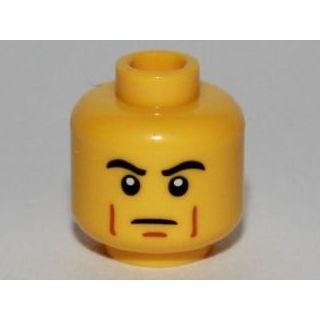 Minifigure Head Male Black Thick Eyebrows Brown Cheek Lines Determined Pattern - Part - 3626pb0682 - Yellow - used - Qty:1