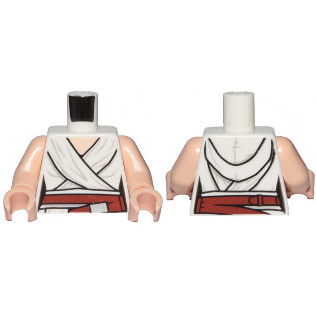 Torso SW Female Outline White Tied Robe Dark Red Belt Pattern / Light Nougat Arms / Light Nougat Hands - Part - 973pb3681c01 - White - used - Qty:1