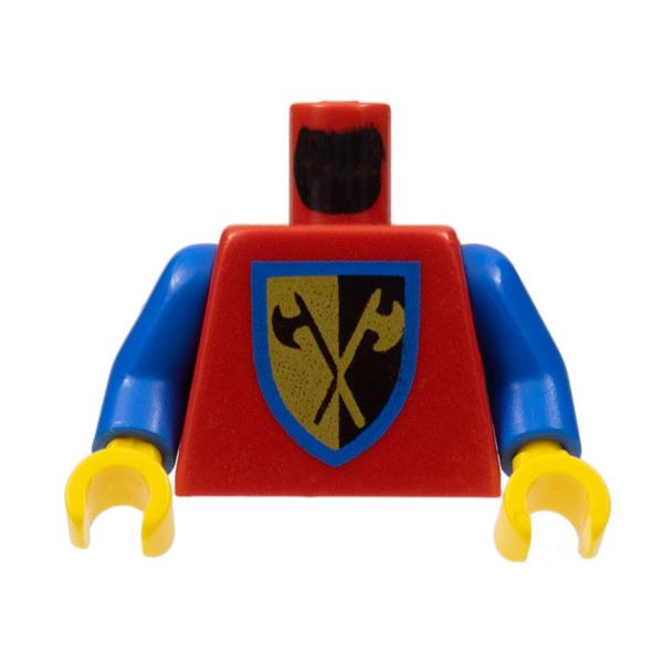 Torso Castle Crusaders Crossed Axe Shield Pattern / Blue Arms / Yellow Hands - Part - 973p42c01 - Red - used - Qty:1