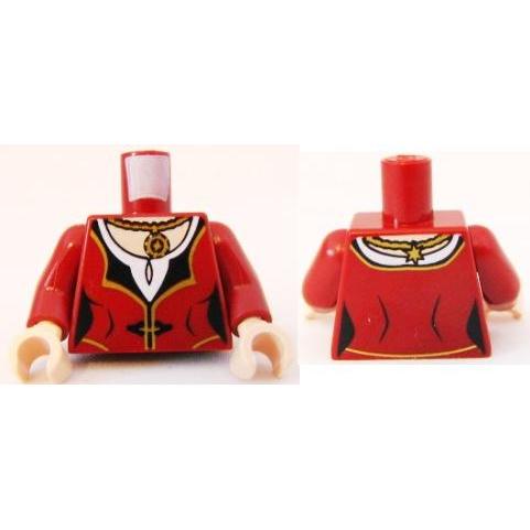 Torso Female Dress with Black Collar and Gold Trim over White Shirt Medallion Pendant Necklace Light Nougat Neck Pattern / Dark Red Arms / Light Nougat Hands - Part - 973pb0871c01 - Dark Red - used - Qty:1