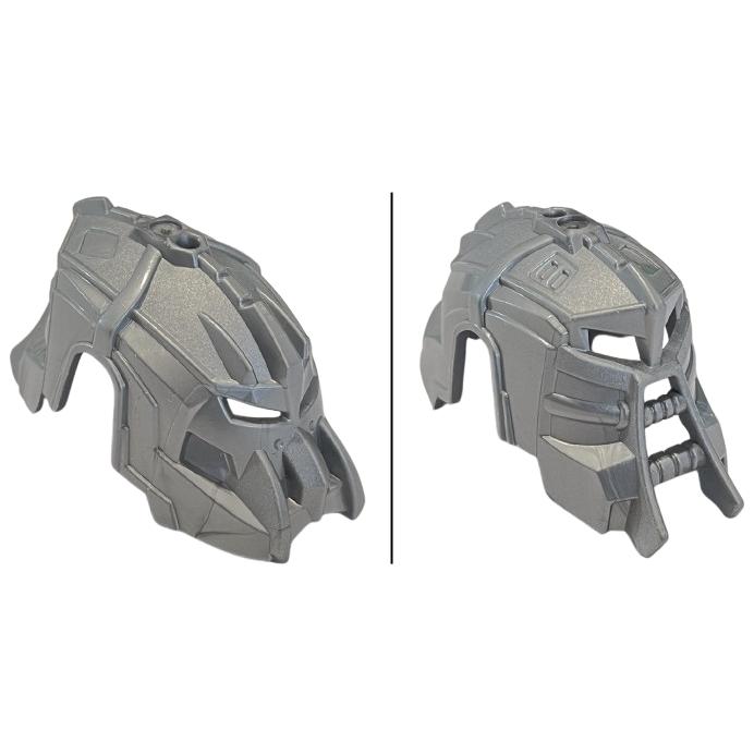 Hero Factory Mask Dual Sided (Drilldozer / Fire Lord) - Part - 92214 - Flat Silver - used - Qty:1