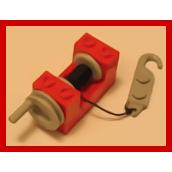 String Reel Winch 2 x 4 x 2 with Light Gray Drum with Black String and Light Gray Crane Hook Left - Part - 73037c01 - Red - used - Qty:1
