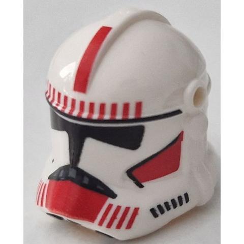 Minifigure Headgear Helmet SW Clone Trooper (Phase 2) with Holes with Black Visor and Red Markings Pattern - Part - 2019pb08 - White - used - Qty:1