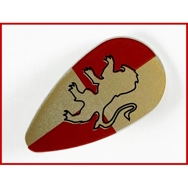 Minifigure Shield Oval with HP Gryffindor Lion on Gold and Dark Red Quarters Pattern - Part - 2586ph1 - Light Gray - used - Qty:1