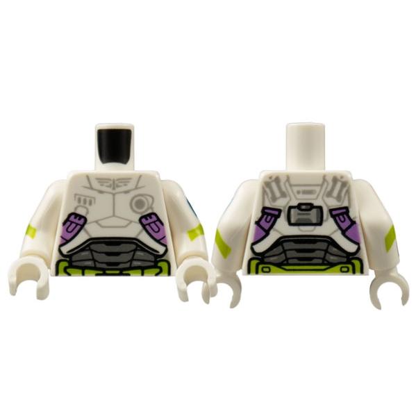 Torso Armor Light Bluish Gray Star Command Logo Medium Lavender and Lime Trim Pattern / White Arms with Badge and Lime Stripe Pattern / White Hands - Part - 973pb4687c01 - White - new - Qty:1