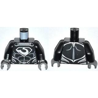 Torso Super Hero Costume with Muscles Outline Zod Silver Chest Emblem Oval Belt Buckle Pattern / Black Arms / Dark Bluish Gray Hands - Part - 973pb1419c01 - Black - used - Qty:1