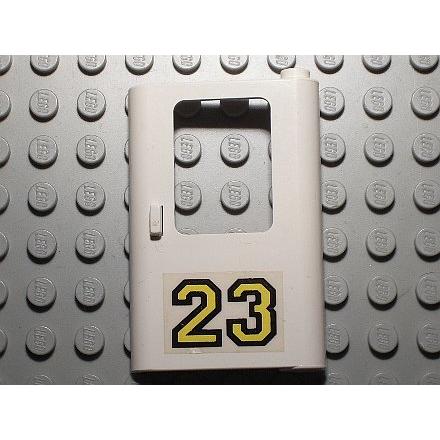 Door 1 x 4 x 5 Train Right Thin Support at Bottom with Yellow '23' Pattern (Sticker) - Set 5550 - Part - 4182PB014 - White - used - Qty:1
