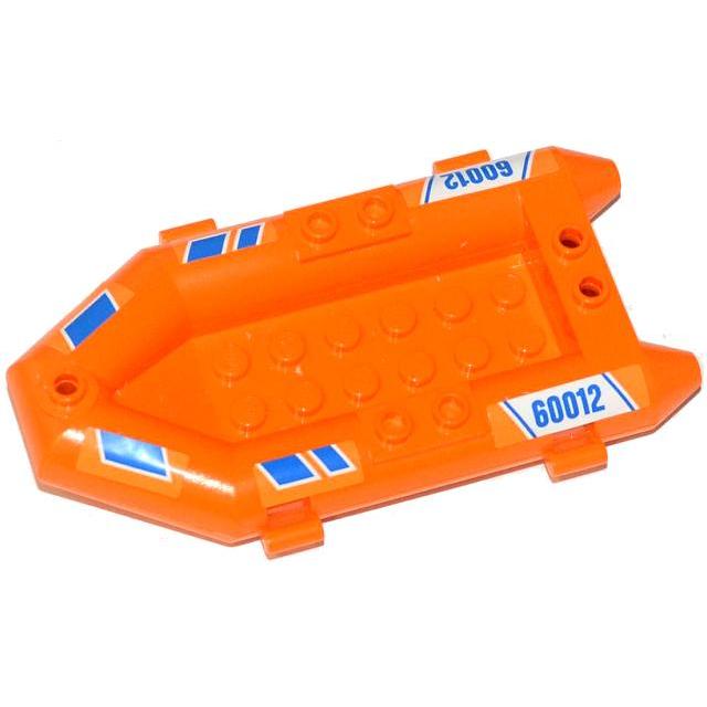 Boat Rubber Raft Small with Blue Stripes and '60012' Pattern on Both Sides (Stickers) - Set 60012 - Part - 30086c01pb05 - Orange - used - Qty:1