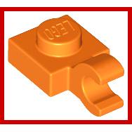 Plate Modified 1 x 1 with Open O Clip (Horizontal Grip) - Part - 61252 - Orange - new - Qty:18