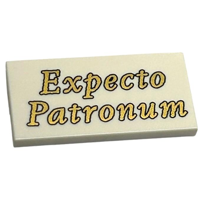 Tile 2 x 4 with Gold 'Expecto Patronum' Pattern - Part - 87079pb1279 - White - new - Qty:1