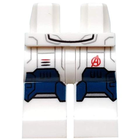 Hips and Legs with Dark Blue Knee Plates and Red Avengers Logo Pattern (Iron Legion) - Part - 970c00pb0384 - White - used - Qty:1