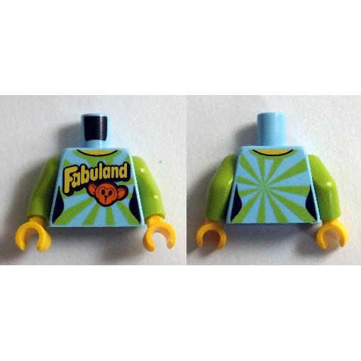 Torso Female Top with Lime Rays 'Fabuland' Text and Monkey Face Pattern / Lime Arms / Yellow Hands - Part - 973pb1945c01 - Bright Light Blue - used - Qty:1