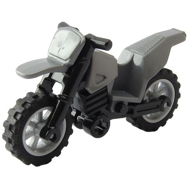 Motorcycle Dirt Bike with Black Chassis (Long Fairing Mounts) and Light Bluish Gray Wheels - Part - 50860c11 - Black - used - Qty:1