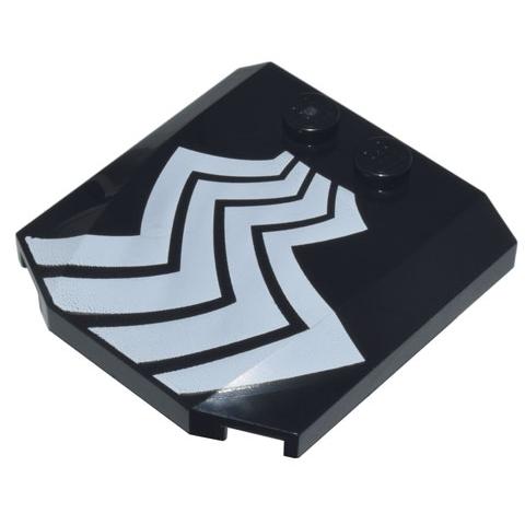 Wedge 4 x 4 x 2/3 Triple Curved with White Zigzag Lines Pattern Side A - Part - 45677pb154a - Black - used - Qty:1