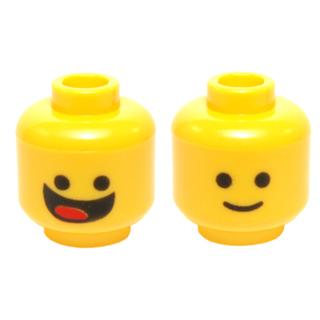 Minifigure Head Dual Sided Black Standard Eyes Smile with Tongue / Standard Grin Pattern (Benny) - Part - 3626pb1100 - Yellow - used - Qty:1