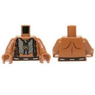 Torso Bare Chest with Beaded Armor Fur and Gold Minifigure Pendant Pattern / Medium Nougat Arms / Medium Nougat Hands - Part - 973pb1462c01 - Medium Nougat - used - Qty:1