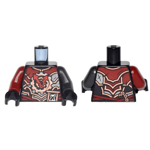 Torso Ninjago Black Dark Red Dark Silver Silver and Copper Armor with Red Clock Hands and Hourglass Pattern / Pearl Dark Gray Arm Left / Dark Red Arm Right / Black Hands - Part - 973pb2615c01 - Black - used - Qty:1