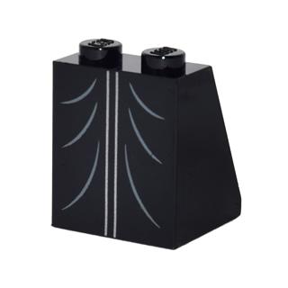 Slope 65 2 x 2 x 2 with Bottom Tube with Minifigure Dress / Skirt / Robe Silver Vertical Lines and Curved Folds Pattern - Part - 3678bpb096 - Black - used - Qty:1