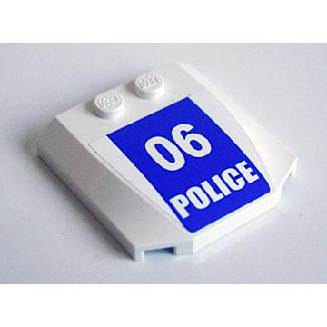 Wedge 4 x 4 x 2/3 Triple Curved with White '06 POLICE' on Blue Background Pattern (Sticker) - Set 3661 - Part - 45677pb040 - White - used - Qty:2