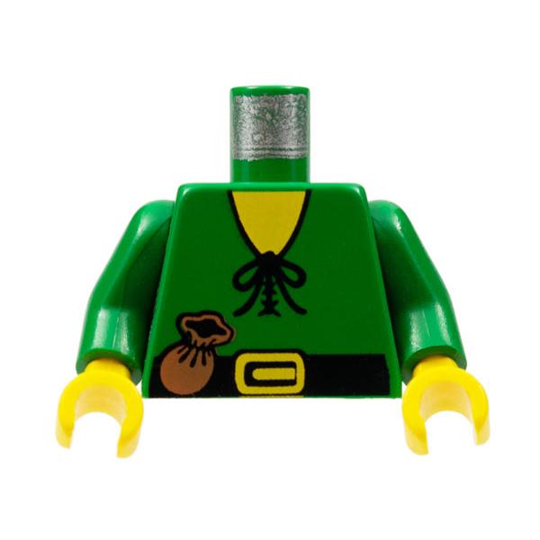 Torso Castle Forestman Shirt with Laces Black Belt with Buckle Brown Pouch Yellow Neck Pattern / Green Arms / Yellow Hands - Part - 973p46c01 - Green - used - Qty:1