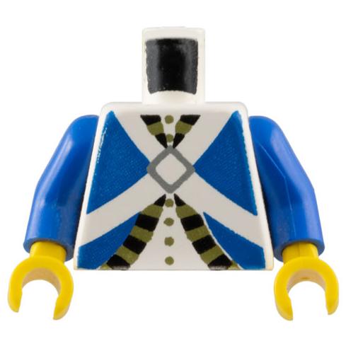 Torso Imperial Soldier Blue Uniform Jacket with Black and Gold Trim over Shirt with Buttons Crossbelts with Silver Diamond Clasp Pattern (Bluecoat) / Blue Arms / Yellow Hands - Part - 973pb0204c01 - White - used - Qty:1