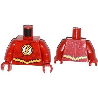 Torso Super Hero Costume Yellow Lightning Bolt in Circle Logo Dark Red Muscles Outline Jagged Belt Pattern (The Flash) / Red Arms / Red Hands - Part - 973pb1653c01 - Red - used - Qty:1