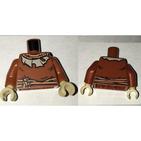Torso Batman Nougat Rope Neck and Belt Tan Tattered Collar Pattern / Dark Orange Arms / Tan Hands - Part - 973pb2412c01 - Dark Orange - used - Qty:1