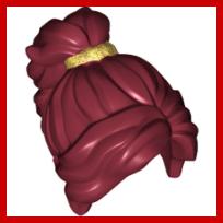 Minifigure Hair Female Long Wavy with Ponytail with Gold Band Pattern - Part - 28432pb02 - Dark Red - used - Qty:1