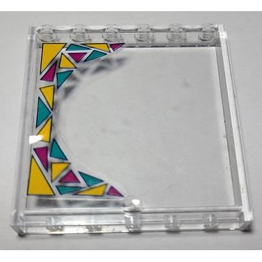 Panel 1 x 6 x 5 with Dark Turquoise Magenta and Bright Light Orange Triangles Pattern Model Right Side (Sticker) - Set 41344 - Part - 59349pb224r - Trans-Clear - used - Qty:2