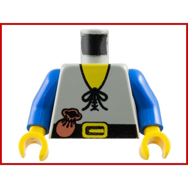 Torso Castle Forestman Shirt with Laces Black Belt with Buckle Brown Pouch Yellow Neck Pattern / Blue Arms / Yellow Hands - Part - 973p46c02 - Light Gray - used - Qty:1
