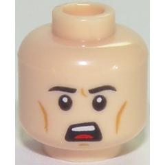 Minifigure Head Male Black Eyebrows White Pupils Chin Dimple Open Mouth Scowl Pattern - Part - 3626pb1737 - Light Nougat - used - Qty:1