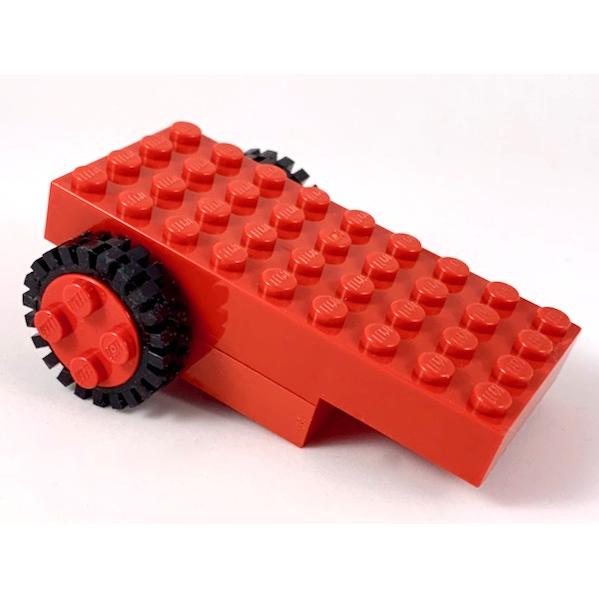 Pullback Motor 9 x 4 with 2 Black Tire 24mm D. x 8mm Offset Tread - Interior Ridges (2574 / 3483) - Part - 2574c01 - Red - used - Qty:1
