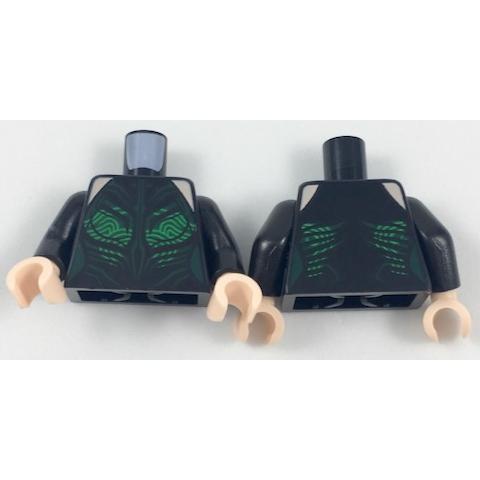 Torso Female Outline with Catsuit with Dark Green Contour Lines and Green Swirly Pattern / Black Arms / Light Nougat Hands - Part - 973pb2879c01 - Black - used - Qty:1