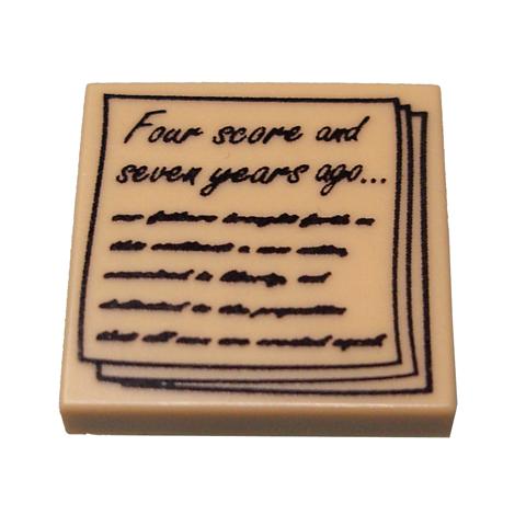 Tile 2 x 2 with 'Four score and seven years ago...' Gettysburg Address Pattern - Part - 3068pb0825 - Tan - used - Qty:1
