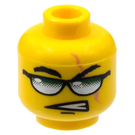 Minifigure Head Glasses with Green and Silver Sunglasses and Scar Pattern - Part - 3626px319 - Yellow - used - Qty:1