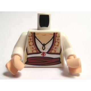 Torso Female Blouse with Keyhole Neckline Ornate Vest and Dark Red Sash Pattern / White Arms / Light Nougat Hands - Part - 973pb0644c01 - White - used - Qty:1