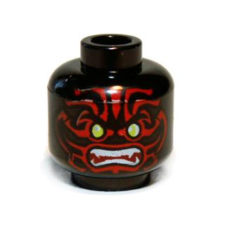 Minifigure Head Alien with Lime Eyes White Fangs Red Face Decorations and Dark Red Mouth Pattern - Part - 3626pb0845 - Black - used - Qty:1