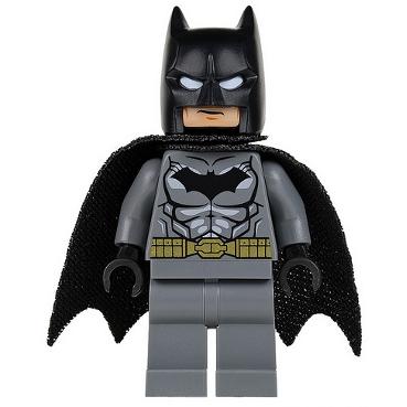Batman - Dark Bluish Gray Suit Gold Belt Black Hands Spongy Cape - Minifigure - Used