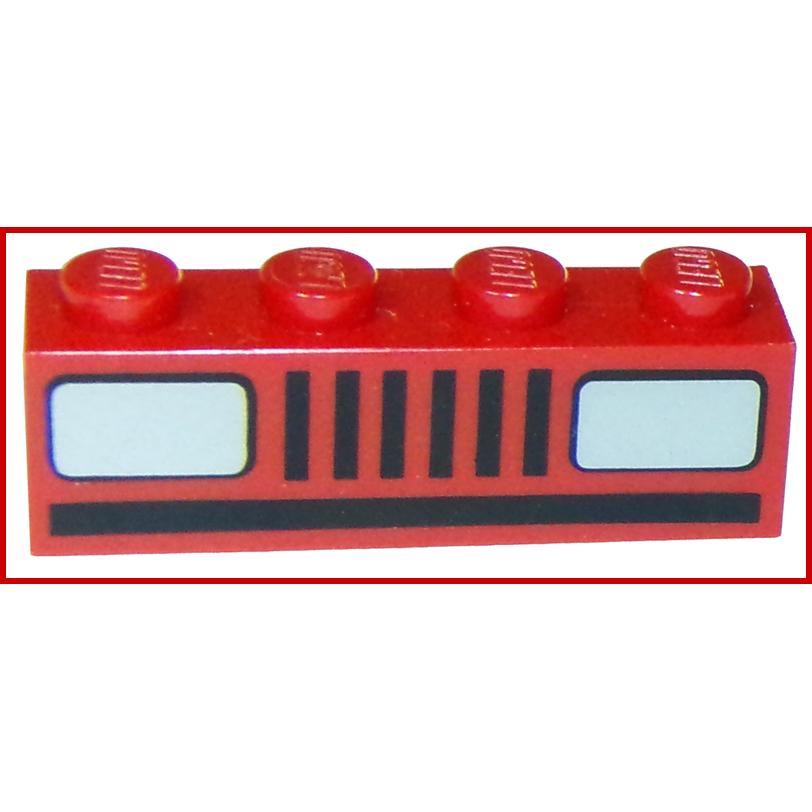 Brick 1 x 4 with Grille Lines and White Car Headlights Pattern - Part - 3010p08 - Red - used - Qty:2