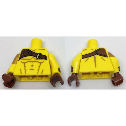 Torso Bare Chest with Muscles and Shoulder Belt Pattern / Yellow Arms with Cuffs Lion on Pearl Gold Right Short Sleeve Pattern / Reddish Brown Hands - Part - 973pb2700c01 - Yellow - used - Qty:1