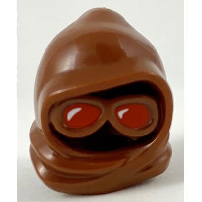 Minifigure Headgear Hood with Goggles over Face with Red Lenses Pattern - Part - 34690pb01 - Reddish Brown - used - Qty:1