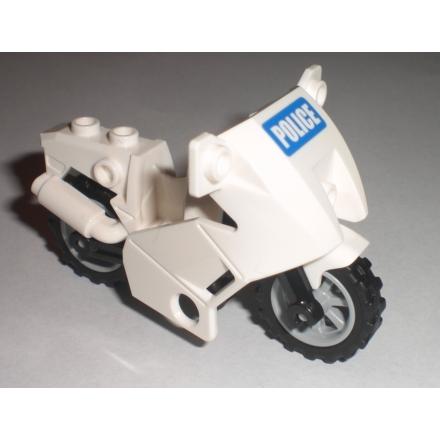 Motorcycle City with Black Chassis LBG Wheels and Fairing with 'POLICE' on Blue Background Pattern (Sticker) - Sets 7235-2 / 7744 - Part - 52035c01pb02 - White - used - Qty:1