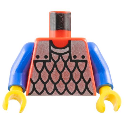 Torso Castle Silver Scale Mail Armor Pattern / Blue Arms / Yellow Hands - Part - 973p41c02 - Red - used - Qty:1