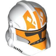 Minifigure Headgear Helmet SW Clone Trooper (Phase 2) with Holes with Black Visor and Orange 332nd Company Pattern - Part - 2019pb06 - White - used - Qty:1
