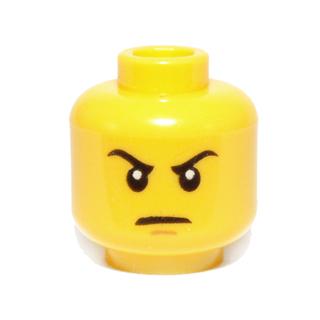 Minifigure Head Black Eyebrows Medium Nougat Chin Dimple Angry Scowl Pattern - Part - 3626pb1035 - Yellow - used - Qty:1
