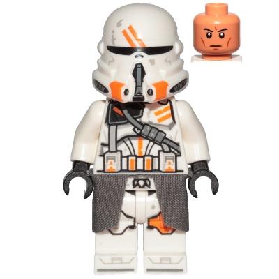 Clone Airborne Trooper 212th Attack Battalion (Phase 2) - White Arms Dirt Stains Dark Bluish Gray Cloth Kama Nougat Head - Minifigure - Used