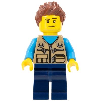 Camper Van Owner - Male Dark Tan Vest over Dark Azure Shirt Dark Blue Legs Reddish Brown Spiked Hair Stubble - Minifigure - New