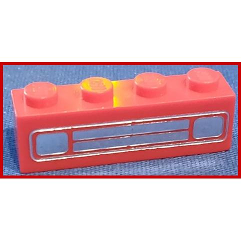Brick 1 x 4 with Car Grille Chrome Pattern (Debossed Print) - Part - 3010pb035d - Red - used - Qty:2