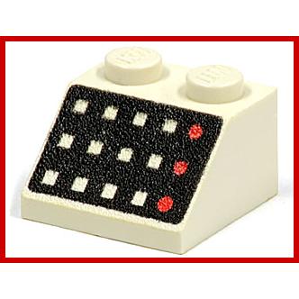 Slope 45 2 x 2 with 12 Buttons and 3 Red Lamps on Black Background Pattern - Part - 3039p32 - White - used - Qty:2