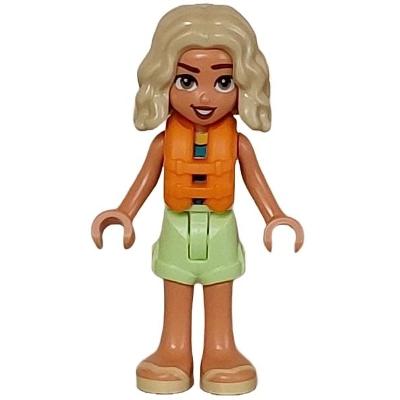 Friends Nova - Yellowish Green Shorts over Coral Dark Turquoise and Dark Blue Swimsuit Orange Life Jacket Bright Light Yellow Sandals - Minifigure
